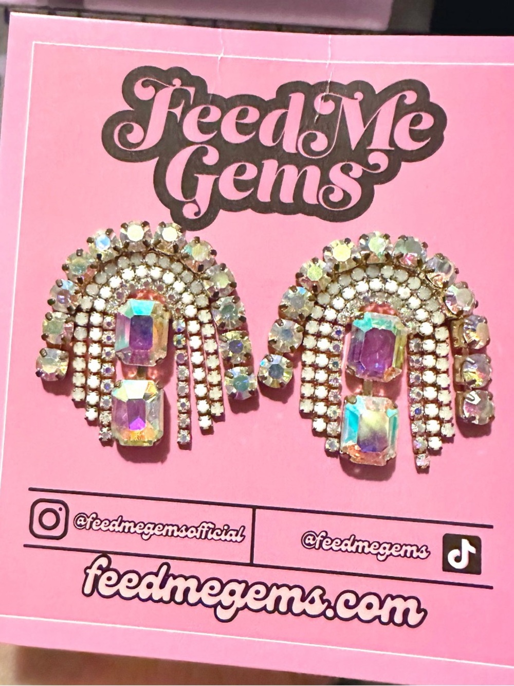 Feed Me Gems AB/Clear & White rhinestone Baby Jumbo earrings